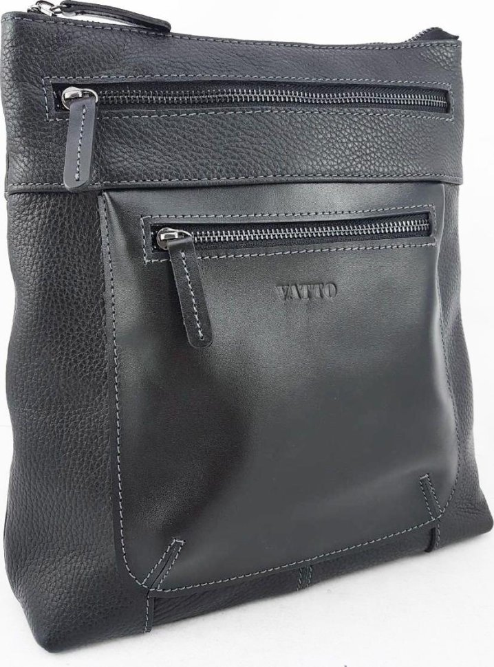 Стильная сумка планшет из двух видов кожи черного цвета VATTO (11773)