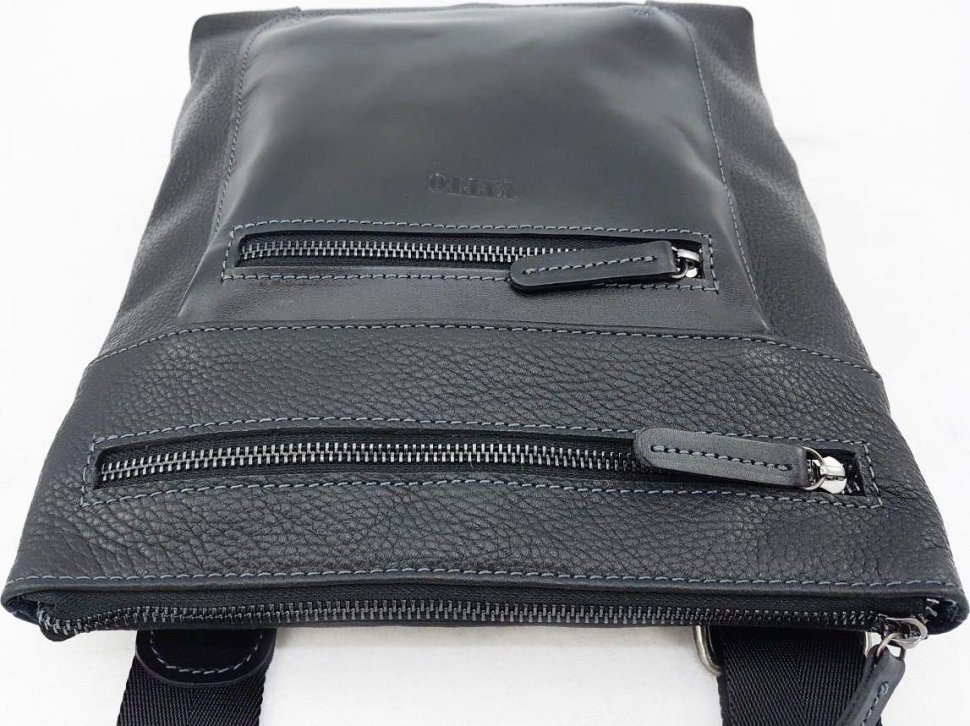 Стильна сумка планшет з двох видів шкіри чорного кольору VATTO (11773)
