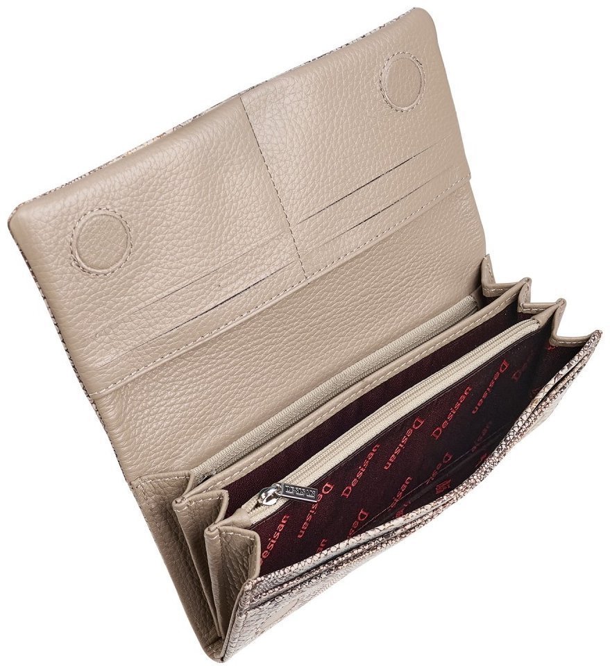 Качественный женский кошелек на магните из натуральной кожи под фактуру змеи Desisan 106931 бежевого цвета фото №4 Качественный женский кошелек на магните из натуральной кожи под фактуру змеи Desisan 106931 бежевого цвета modnotak фото №4