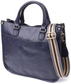 Деловая сумка для женщин из качественного кожзама с ручками Vintage синего цвета 96931