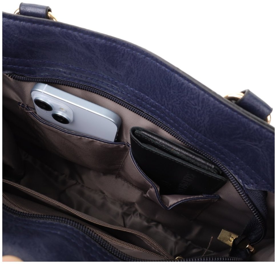 Деловая сумка для женщин из качественного кожзама с ручками Vintage синего цвета 96931 modnotak фото №6