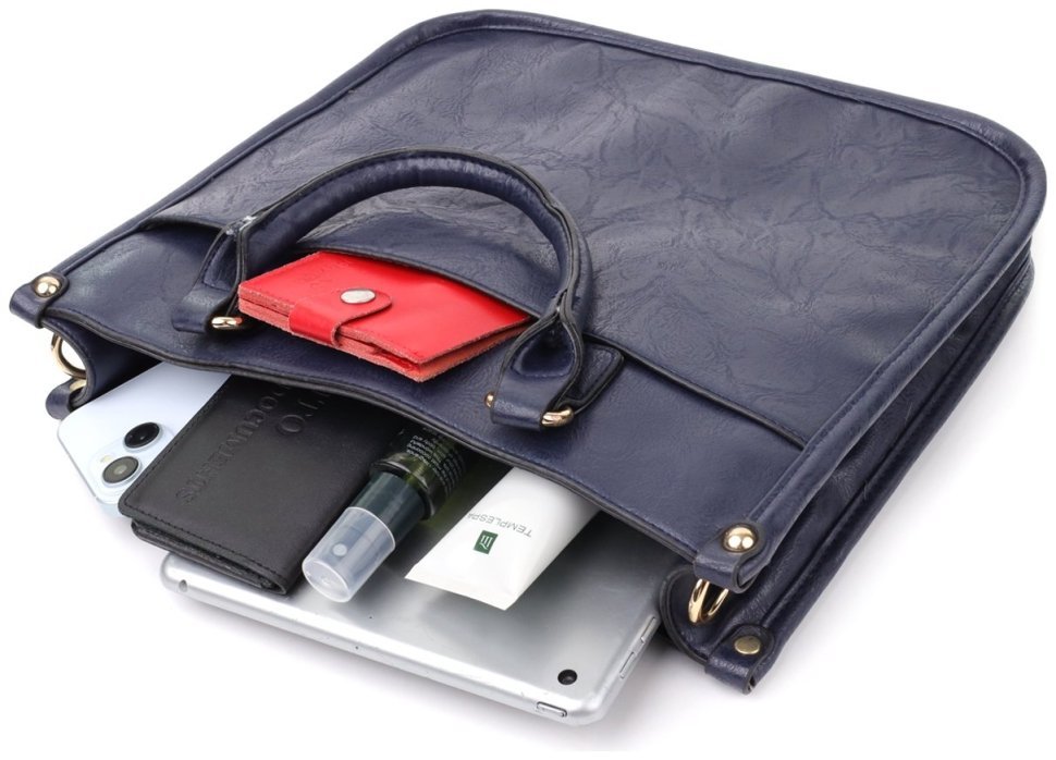 Деловая сумка для женщин из качественного кожзама с ручками Vintage синего цвета 96931 modnotak фото №7