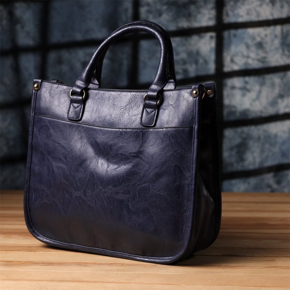 Деловая сумка для женщин из качественного кожзама с ручками Vintage синего цвета 96931 modnotak фото №8