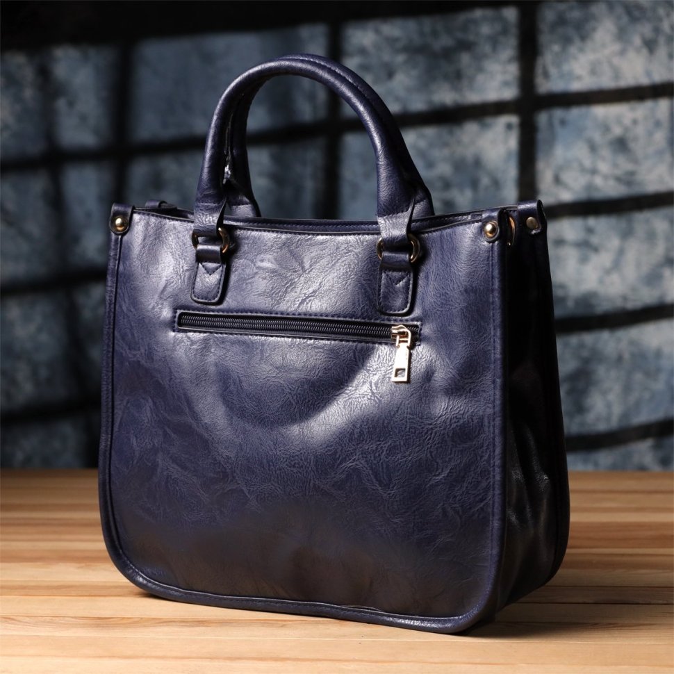 Деловая сумка для женщин из качественного кожзама с ручками Vintage синего цвета 96931 modnotak фото №9