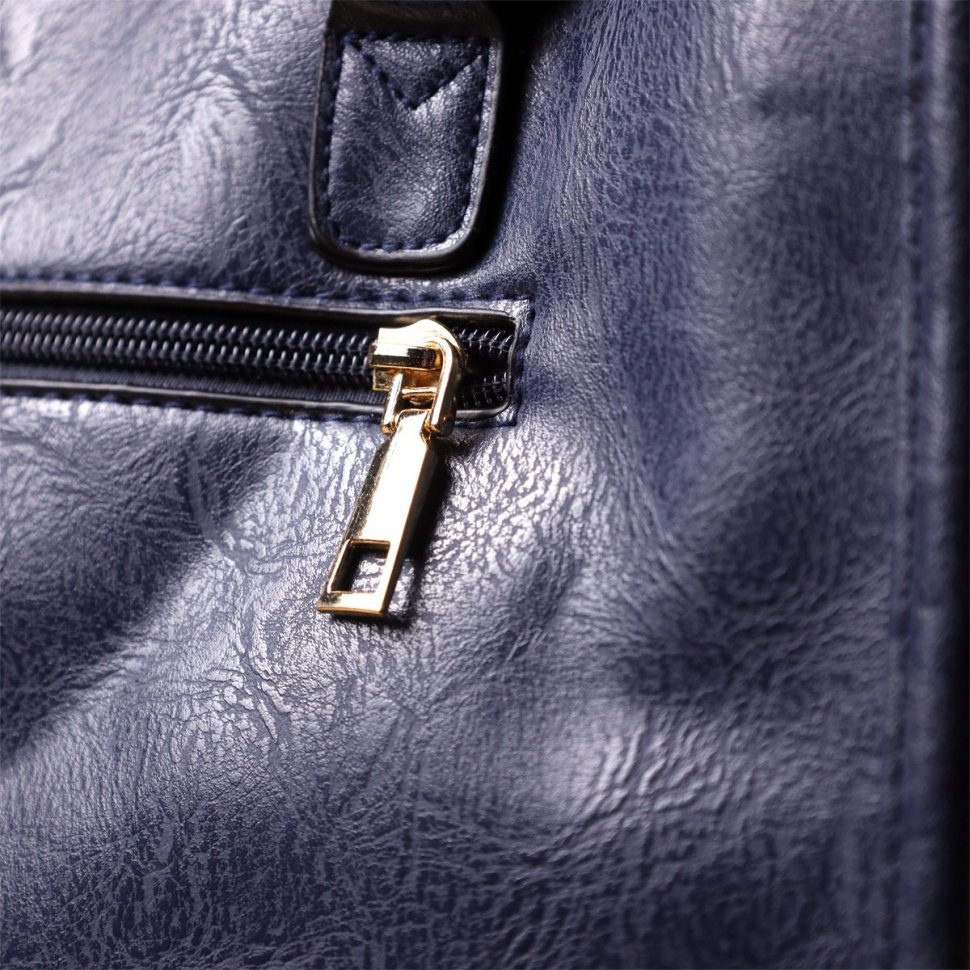 Деловая сумка для женщин из качественного кожзама с ручками Vintage синего цвета 96931 modnotak фото №10
