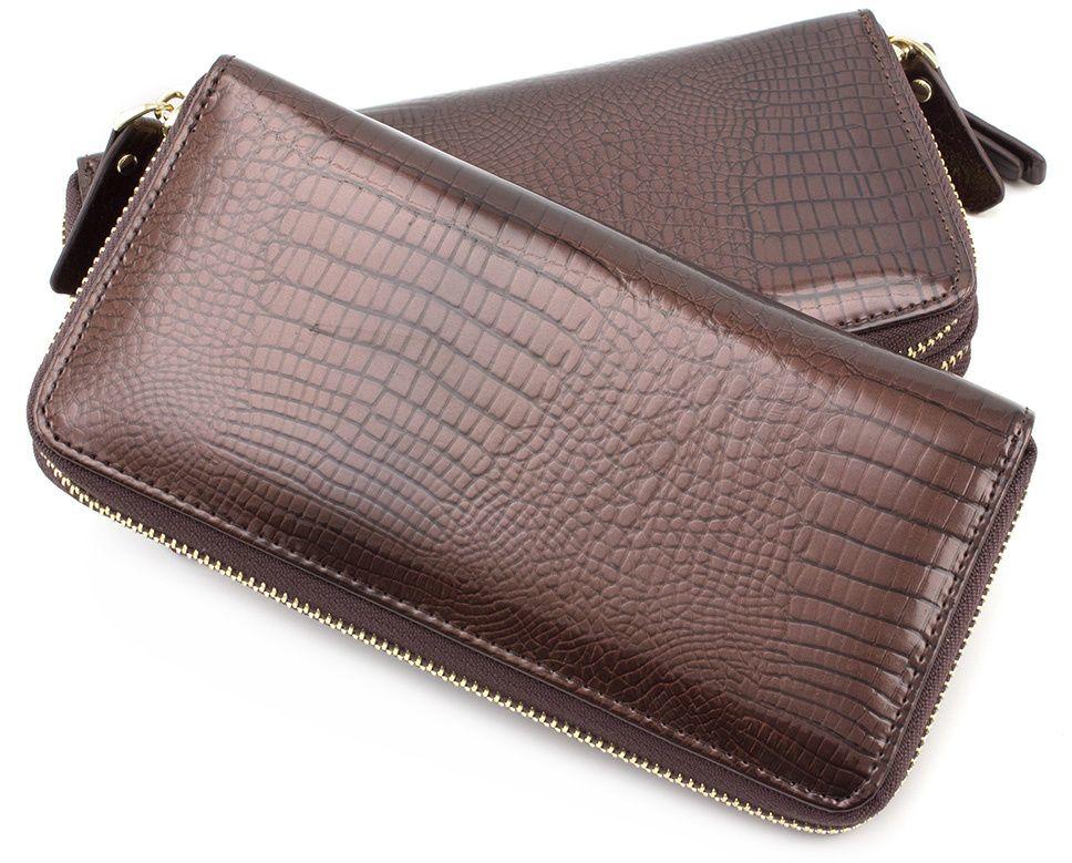Лаковый коричневый кошелек с золотистой молнией ST Leather (16321)