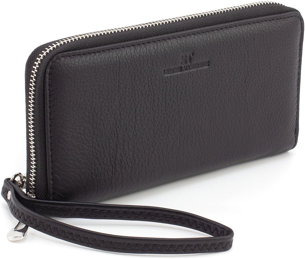Чоловічий гаманець-клатч із натуральної шкіри чорного кольору на змійці ST Leather 1767431