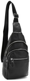 Мужская сумка-слинг из натуральной фактурной кожи черного цвета Tiding Bag 77531
