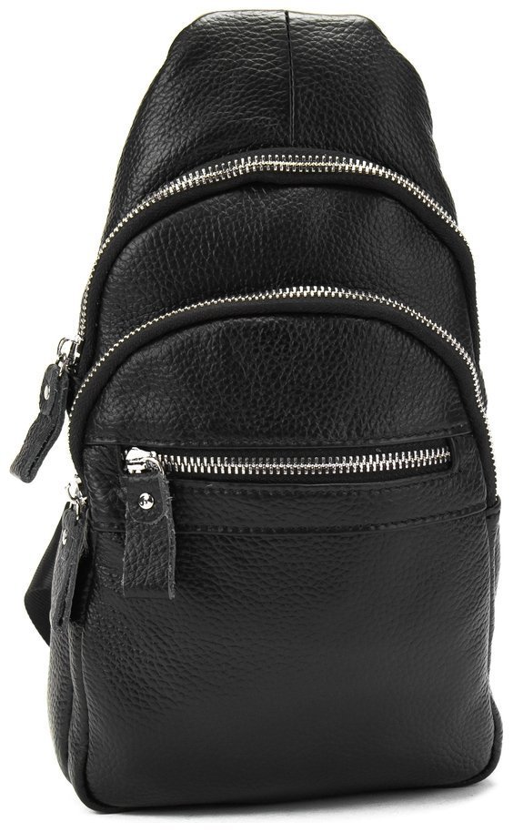 Мужская сумка-слинг из натуральной фактурной кожи черного цвета Tiding Bag 77531