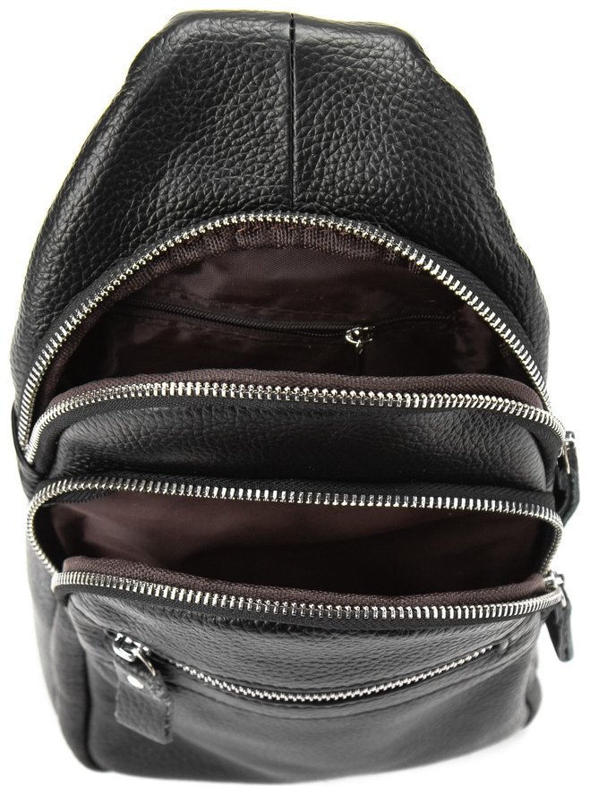 Мужская сумка-слинг из натуральной фактурной кожи черного цвета Tiding Bag 77531 modnotak фото №7