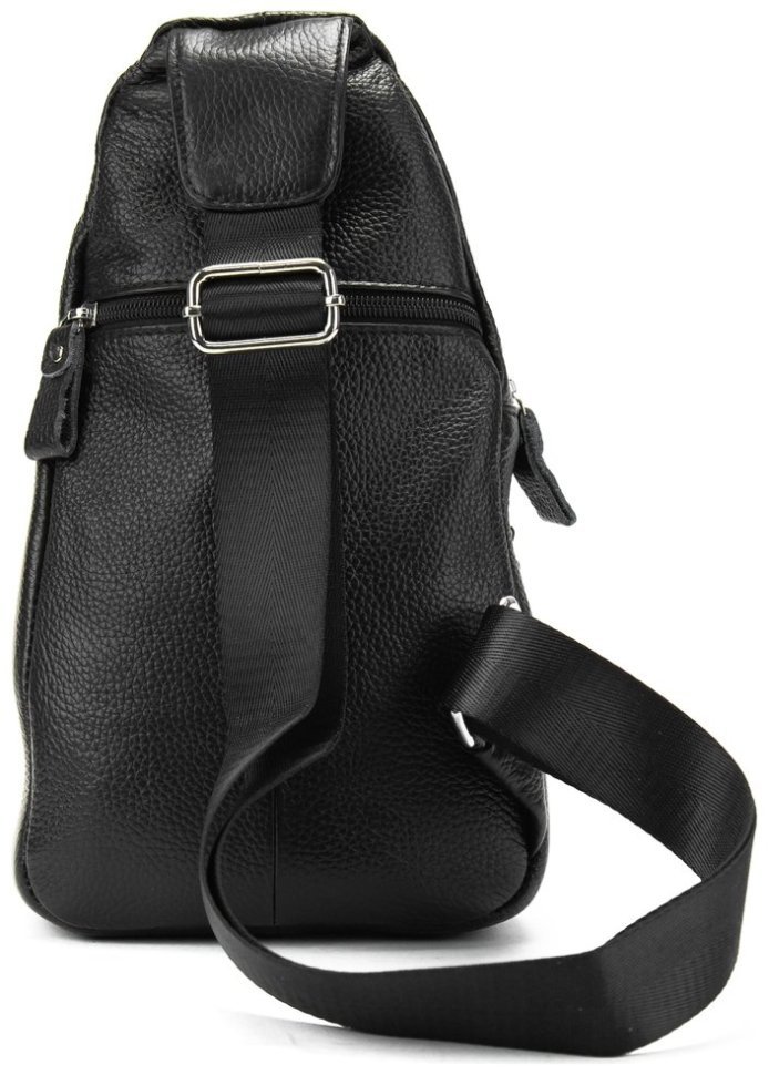 Мужская сумка-слинг из натуральной фактурной кожи черного цвета Tiding Bag 77531 modnotak фото №8