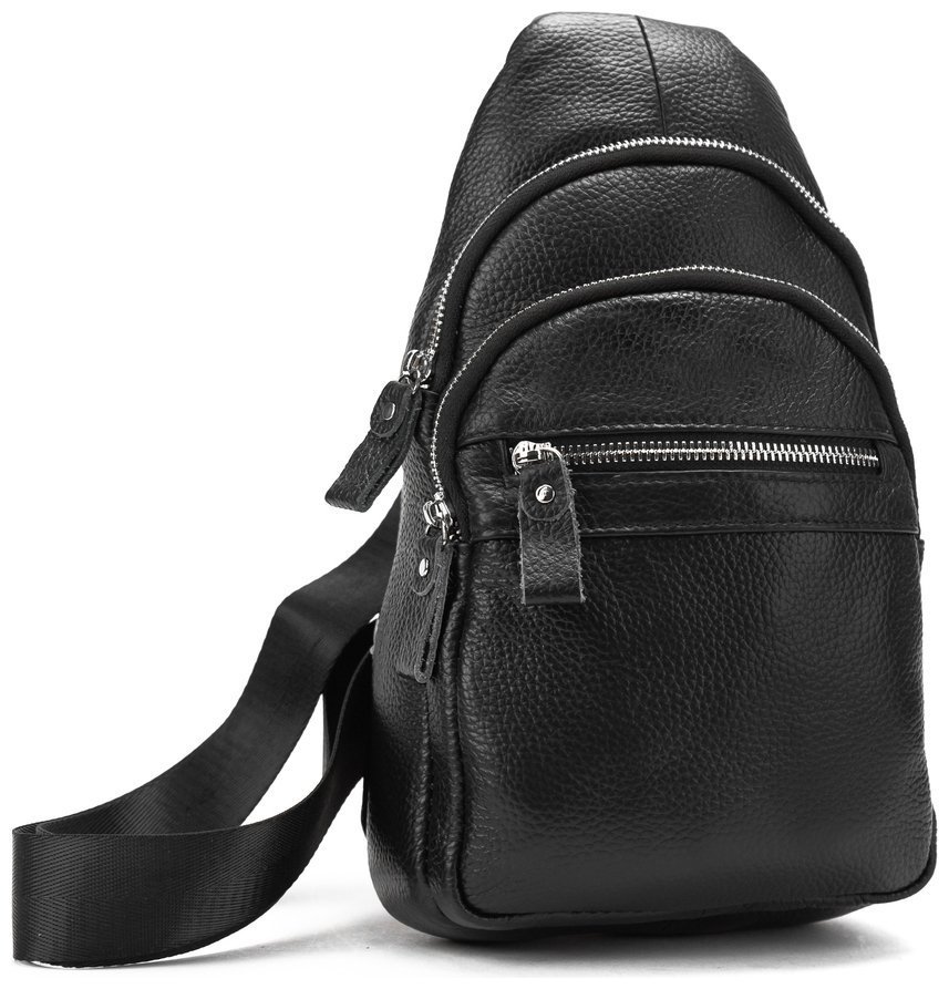 Мужская сумка-слинг из натуральной фактурной кожи черного цвета Tiding Bag 77531 modnotak фото №9