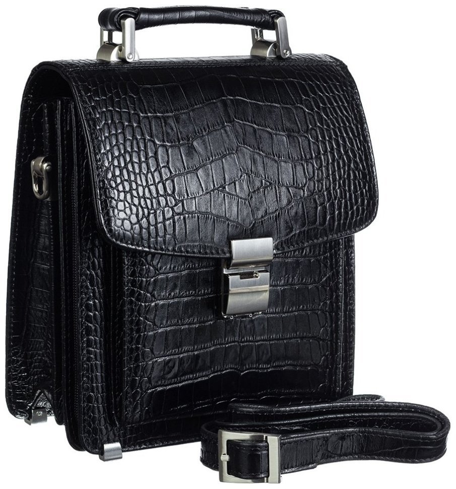 Вертикальная каркасная сумка барсетка из натуральной кожи с фактурой под крокодила DESISAN 107831 черная фото №2 Вертикальная каркасная сумка барсетка из натуральной кожи с фактурой под крокодила DESISAN 107831 черная modnotak фото №2