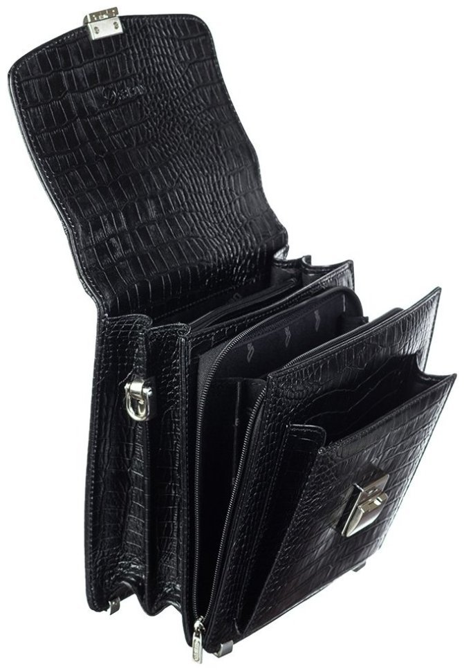 Вертикальная каркасная сумка барсетка из натуральной кожи с фактурой под крокодила DESISAN 107831 черная фото №5 Вертикальная каркасная сумка барсетка из натуральной кожи с фактурой под крокодила DESISAN 107831 черная modnotak фото №5