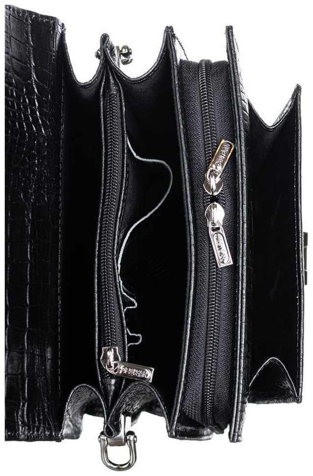 Вертикальная каркасная сумка барсетка из натуральной кожи с фактурой под крокодила DESISAN 107831 черная фото №6 Вертикальная каркасная сумка барсетка из натуральной кожи с фактурой под крокодила DESISAN 107831 черная modnotak фото №6