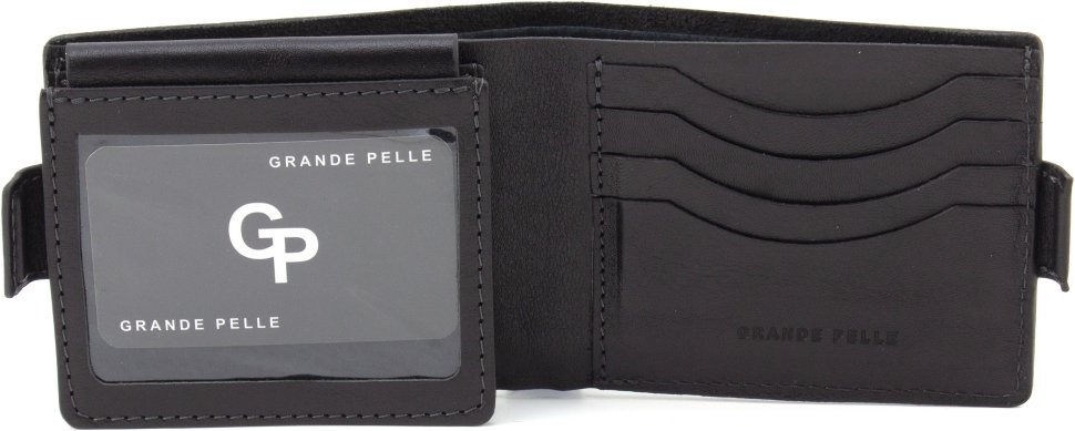 Чорне чоловіче портмоне з натуральної італійської шкіри без монетниці Grande Pelle 67831