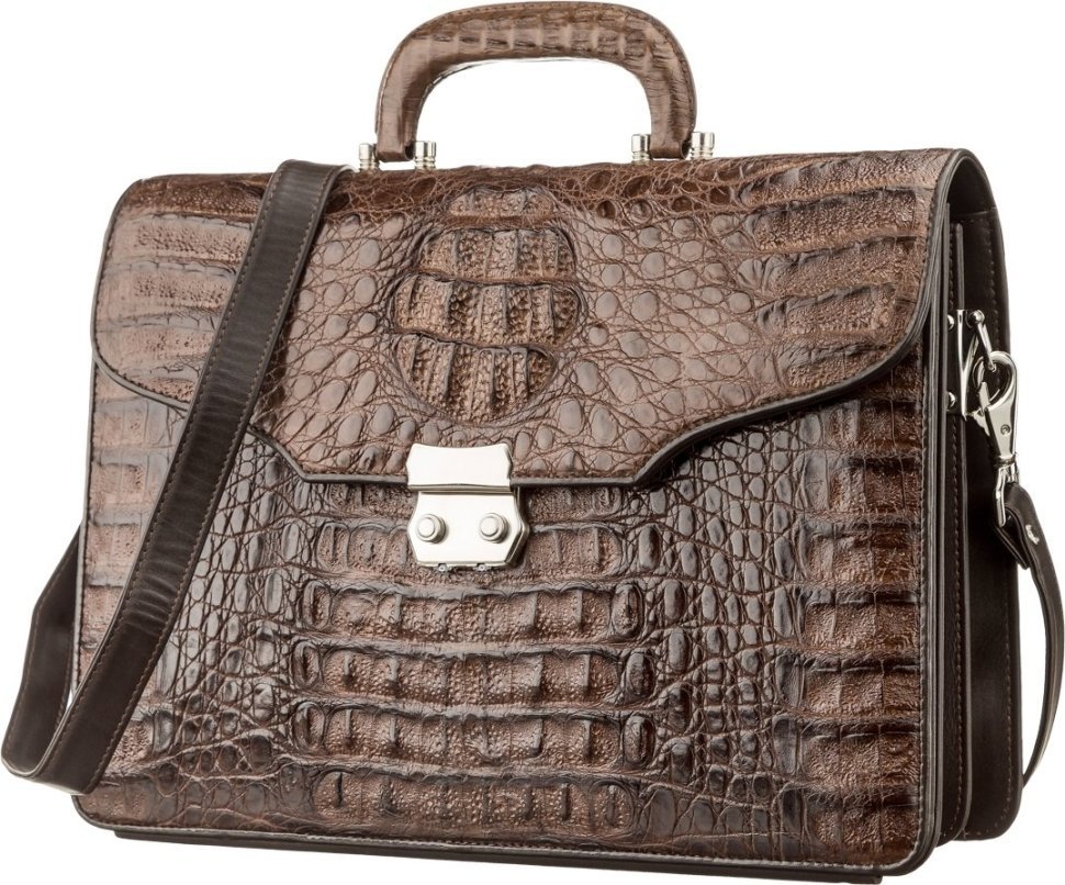 Большой портфель из натуральной кожи крокодила коричневого цвета CROCODILE LEATHER (024-18261) modnotak фото №1