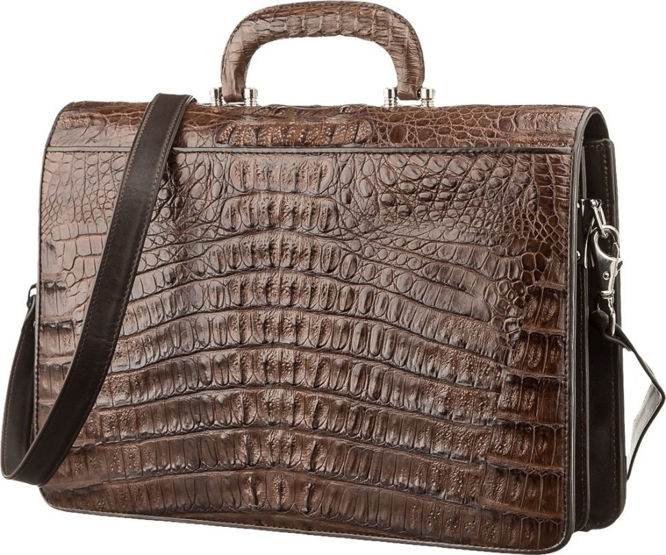 Большой портфель из натуральной кожи крокодила коричневого цвета CROCODILE LEATHER (024-18261) modnotak фото №2