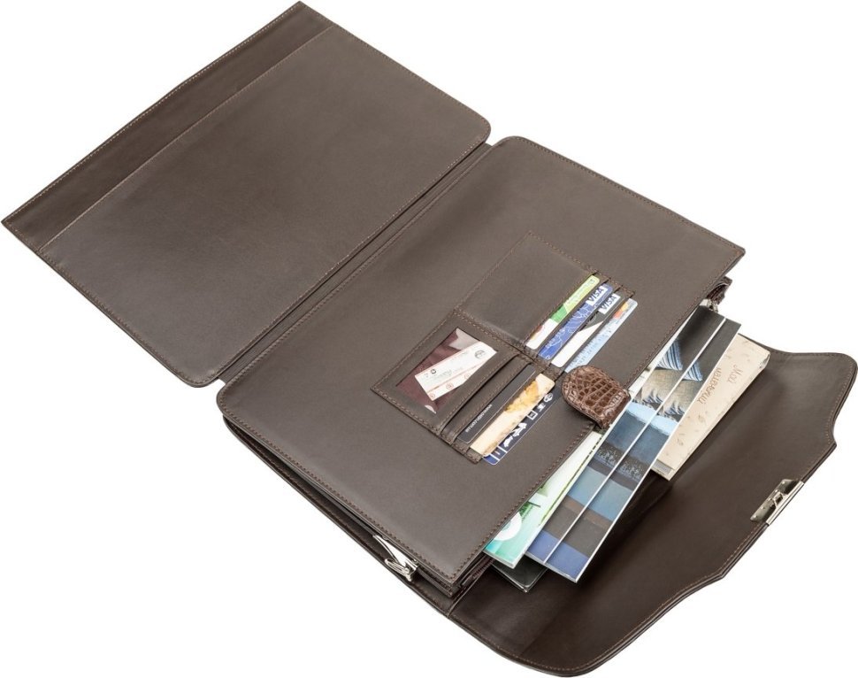 Большой портфель из натуральной кожи крокодила коричневого цвета CROCODILE LEATHER (024-18261) modnotak фото №4