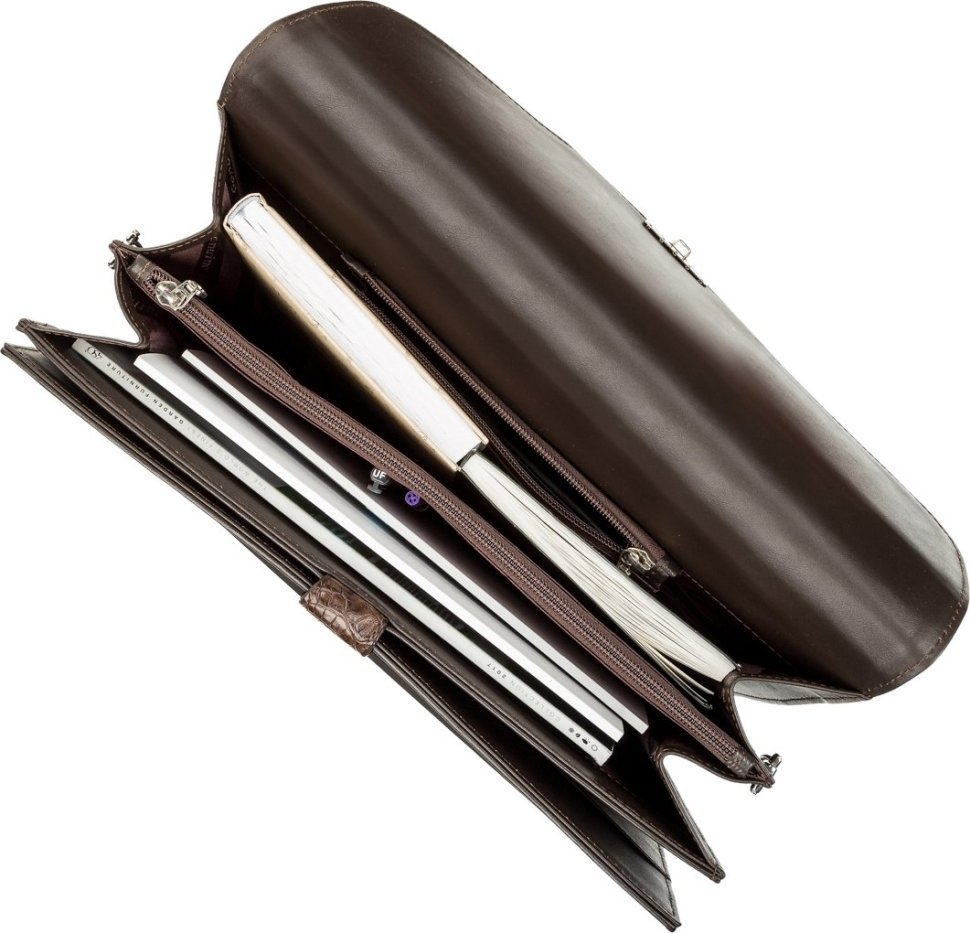 Большой портфель из натуральной кожи крокодила коричневого цвета CROCODILE LEATHER (024-18261) modnotak фото №5