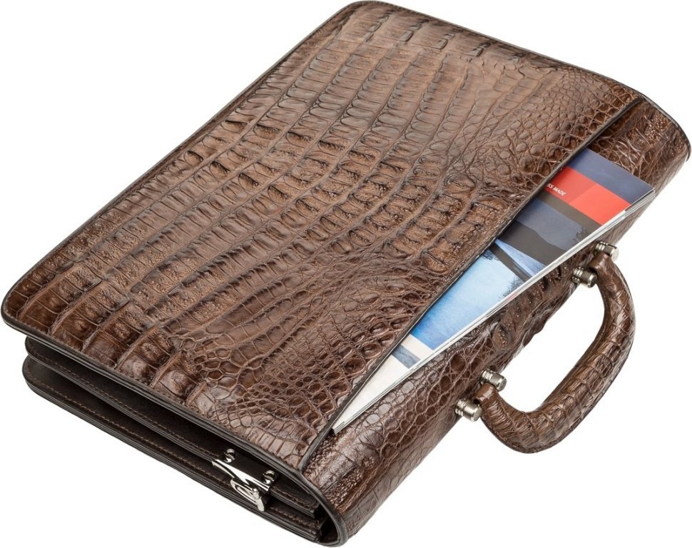 Большой портфель из натуральной кожи крокодила коричневого цвета CROCODILE LEATHER (024-18261) modnotak фото №6