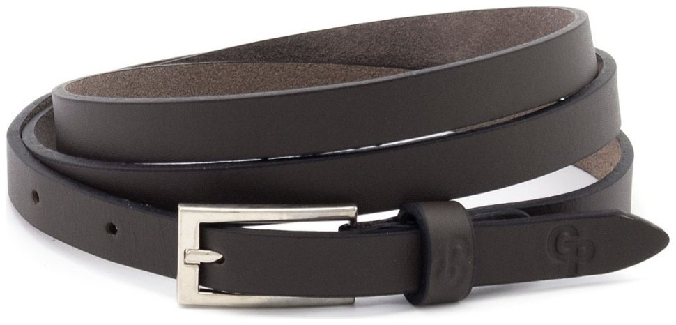 Темно-коричневый узкий женский ремешок из натуральной кожи Grande Pelle 15083 modnotak фото №1