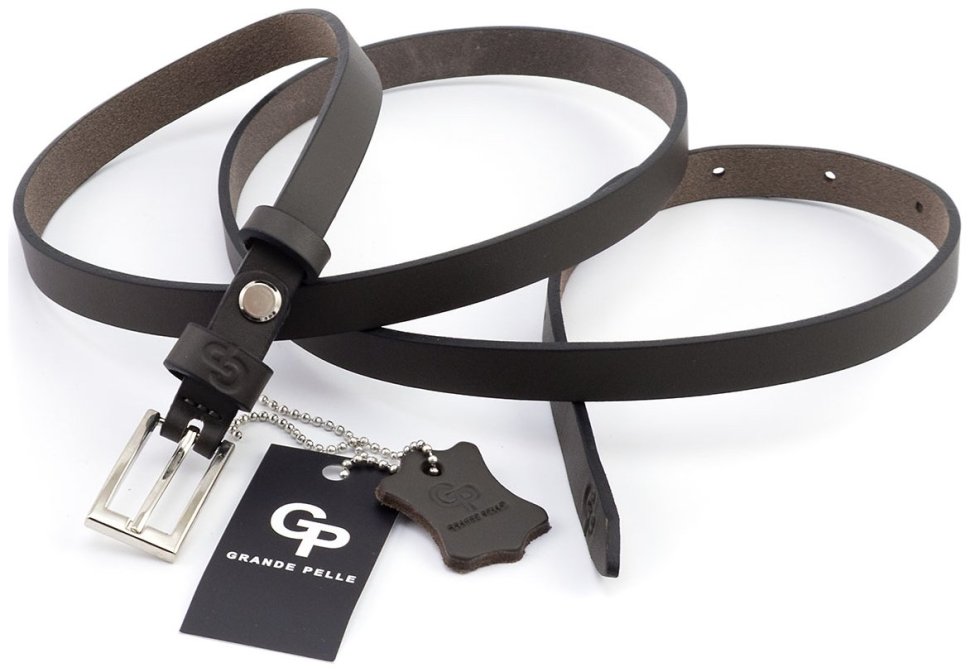 Темно-коричневый узкий женский ремешок из натуральной кожи Grande Pelle 15083 modnotak фото №3