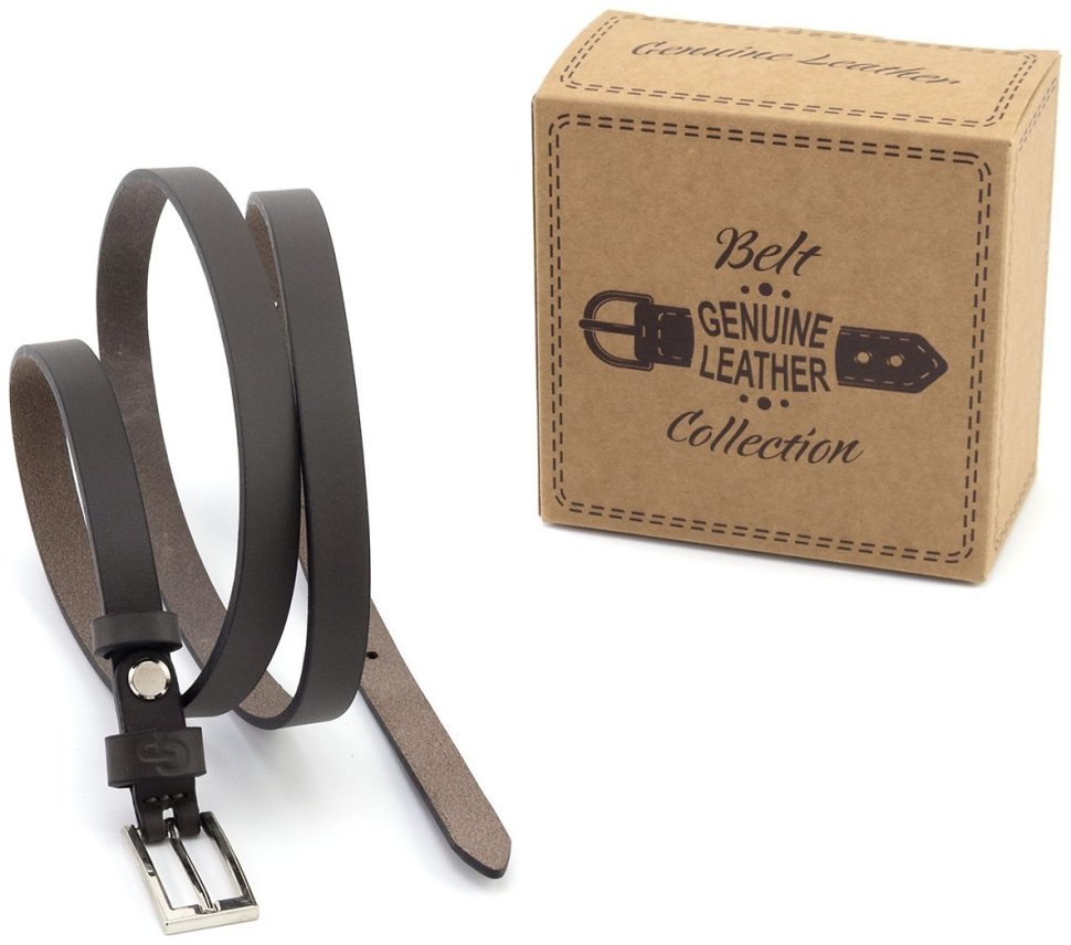 Темно-коричневый узкий женский ремешок из натуральной кожи Grande Pelle 15083 modnotak фото №4