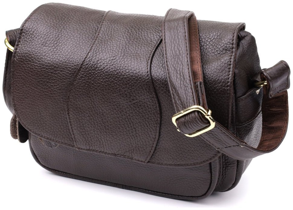 Компактная поведневная женская сумка из натуральной кожи через плечо с клапаном на магните Vintage 98131 коричневого цвета фото №1 Компактная поведневная женская сумка из натуральной кожи через плечо с клапаном на магните Vintage 98131 коричневого цвета modnotak фото №1