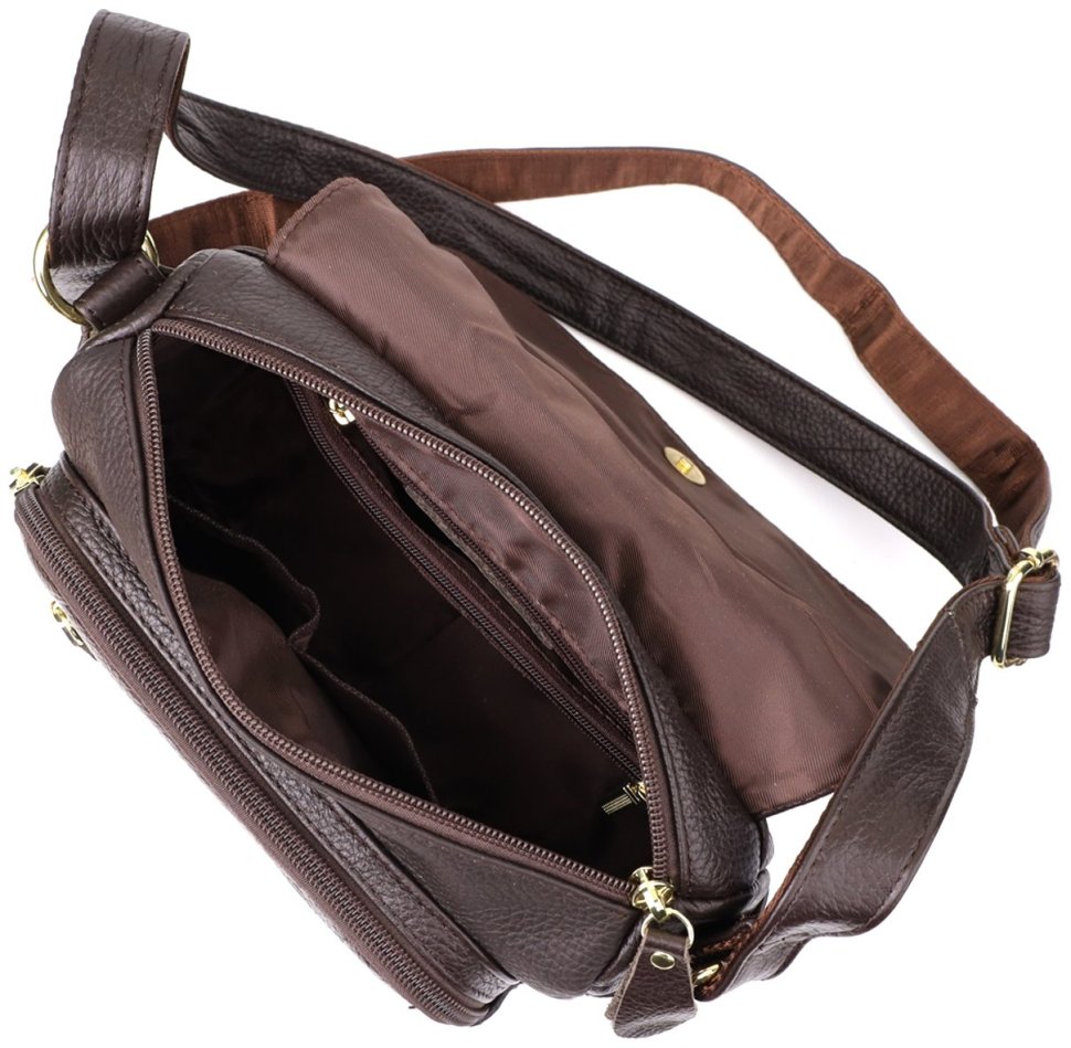 Компактная поведневная женская сумка из натуральной кожи через плечо с клапаном на магните Vintage 98131 коричневого цвета фото №8 Компактная поведневная женская сумка из натуральной кожи через плечо с клапаном на магните Vintage 98131 коричневого цвета modnotak фото №8