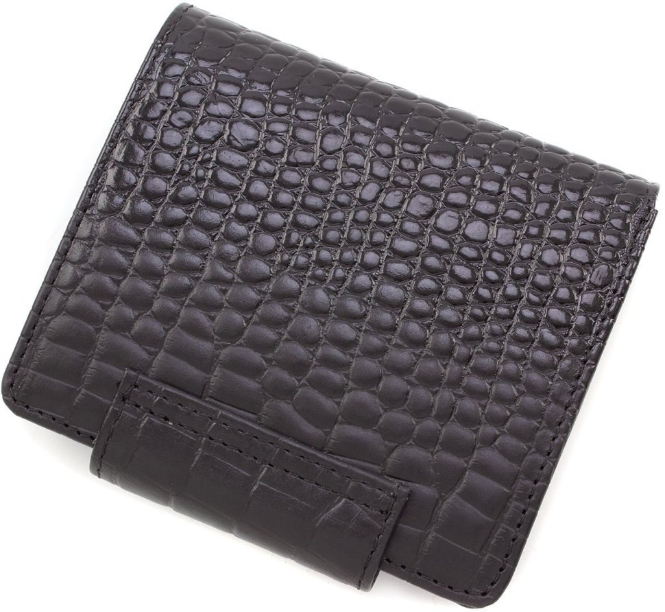 Чорний гаманець з натуральної шкіри з фактурою під крокодила KARYA (1052-502)