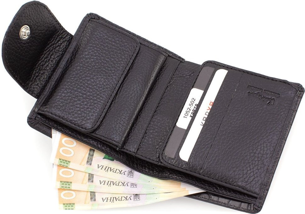 Чорний гаманець з натуральної шкіри з фактурою під крокодила KARYA (1052-502)