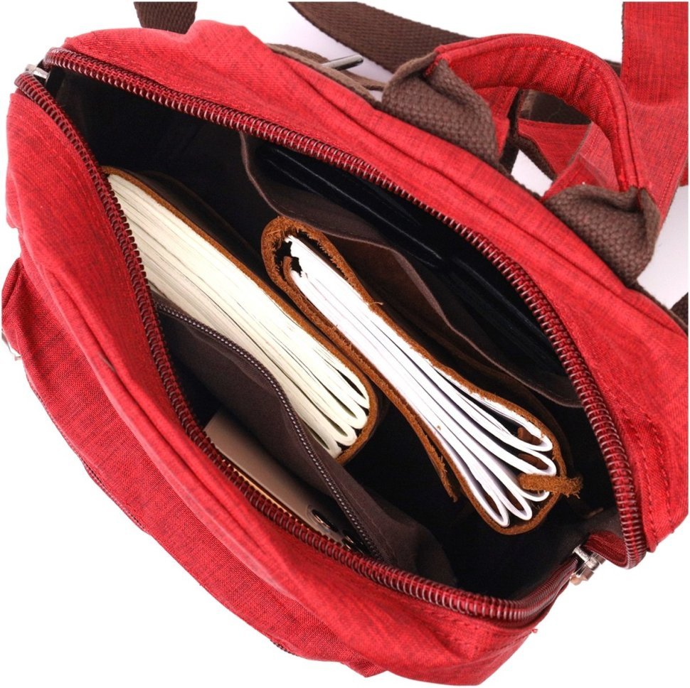 Бордовый женский рюкзак среднего размера из текстиля Vintage 2422245