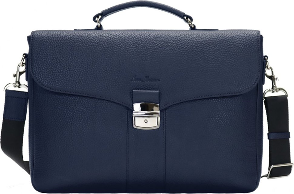 Класичний чоловічий портфель синього кольору з високоякісної шкіри Issa Hara (27063)