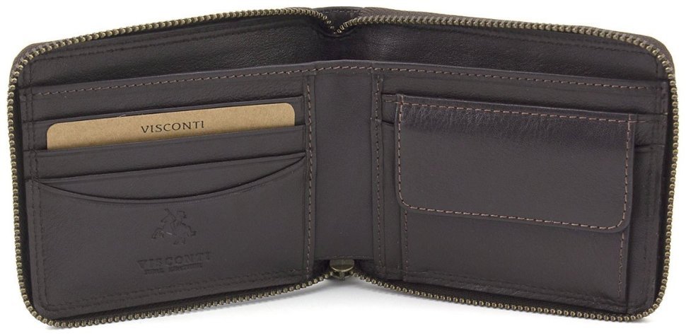 Невеликий коричневий гаманець з натуральної шкіри високої якості на блискавці Visconti Camden 69131