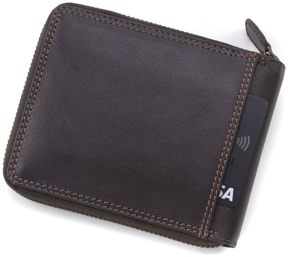 Невеликий коричневий гаманець з натуральної шкіри високої якості на блискавці Visconti Camden 69131