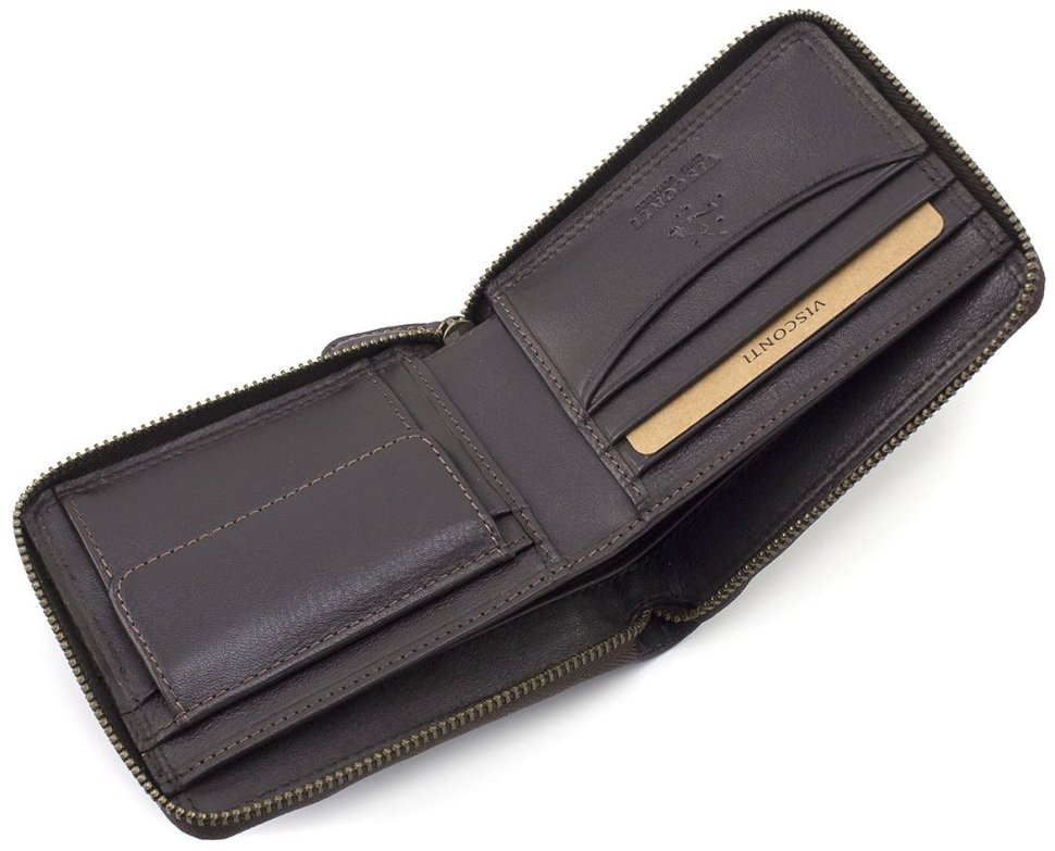 Небольшой коричневый кошелек из натуральной кожи высокого качества на молнии Visconti Camden 69131