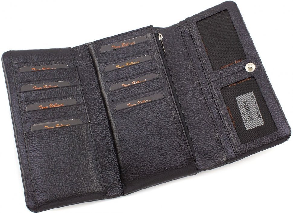 Чорний гаманець потрійного складання з натуральної шкіри Tony Bellucci (12439)