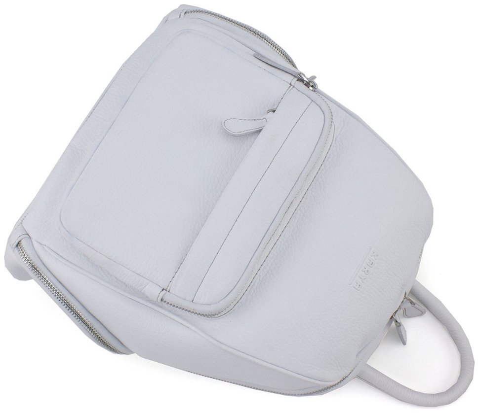 Просторий жіночий рюкзак із натуральної шкіри білого кольору на блискавці KARYA 69731