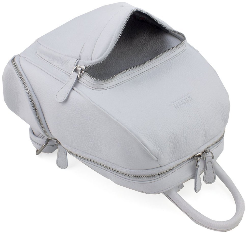 Просторий жіночий рюкзак із натуральної шкіри білого кольору на блискавці KARYA 69731
