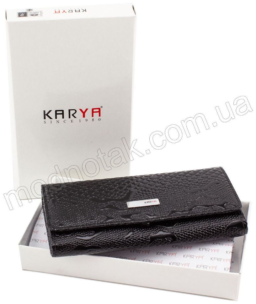 Черный лаковый кошелек с фактурой под змею KARYA (1049-013)