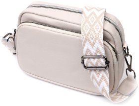 Жіноча сумка-кроссбоді з натуральної шкіри білого кольору на плечовому ремінці Vintage 2422295