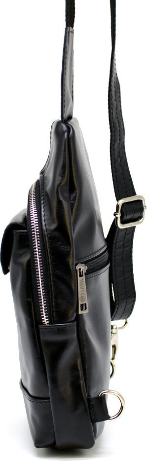Чоловічий шкіряний рюкзак-слінг чорного кольору з однією лямкою TARWA (21658)