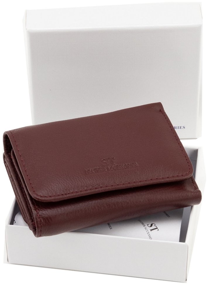 Маленький женcкий кошелек в цвете марсала на магнитной застежке ST Leather 90832 modnotak фото №11