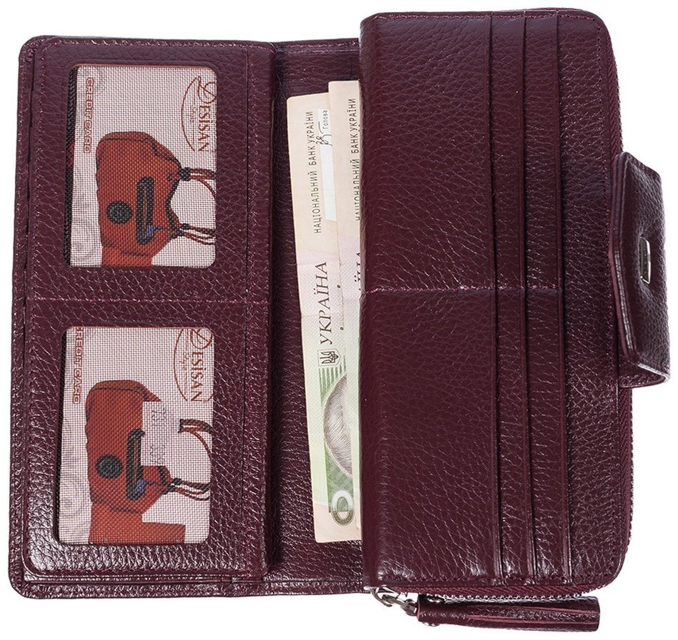 Вместительный женский кошелек из кожи флотар Desisan 81132 бордового цвета modnotak фото №3