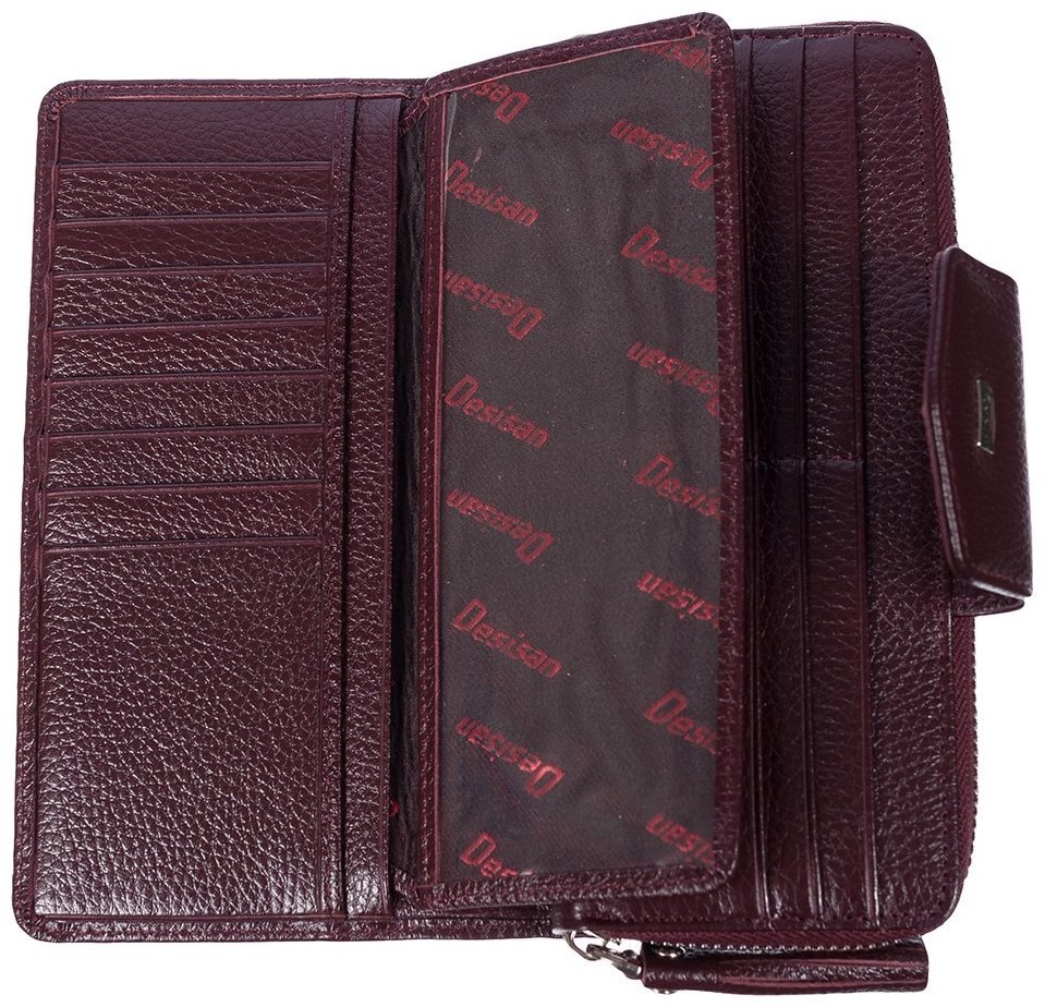Вместительный женский кошелек из кожи флотар Desisan 81132 бордового цвета modnotak фото №4