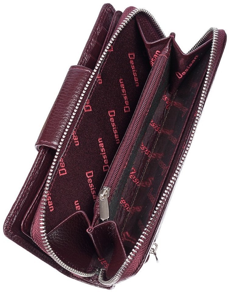 Вместительный женский кошелек из кожи флотар Desisan 81132 бордового цвета modnotak фото №5