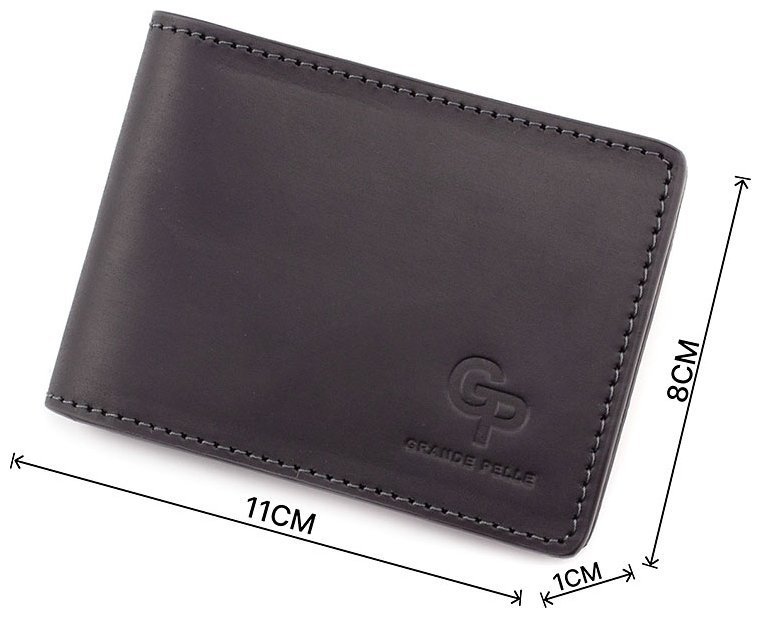 Компактний зажим з матовою чорної шкіри Grande Pelle (13160) фото №3 Компактний зажим з матовою чорної шкіри Grande Pelle (13160) modnotak фото №3