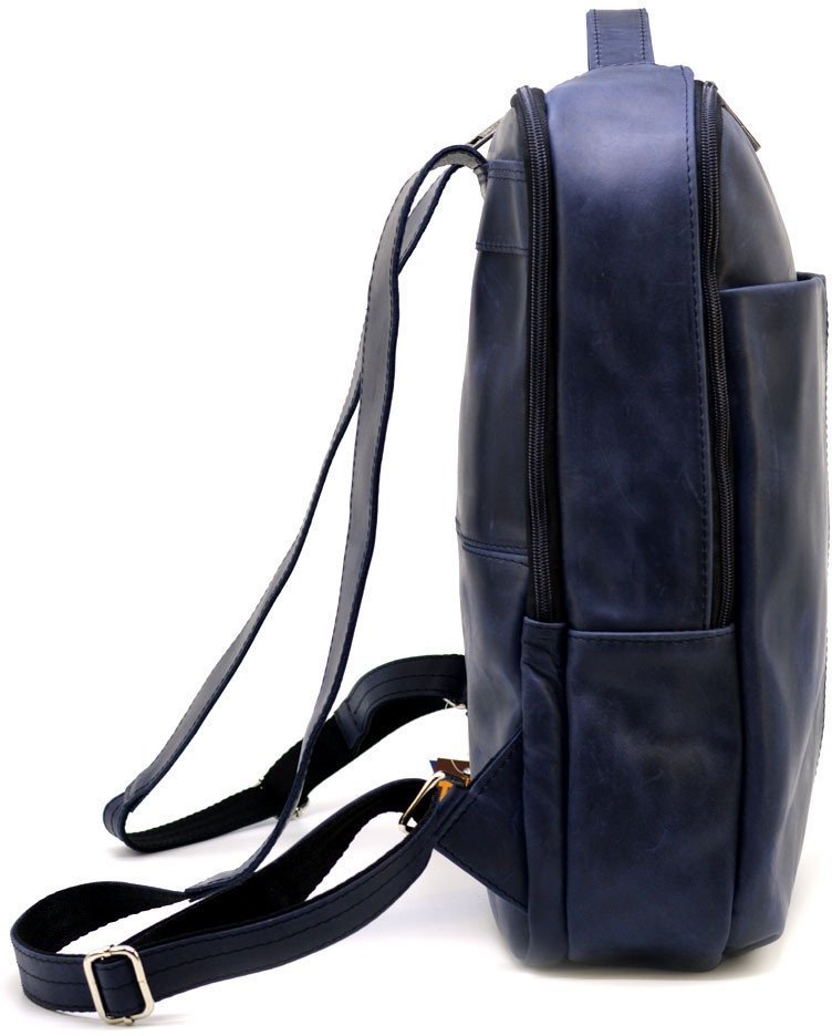 Шкіряний міський рюкзак синього кольору з натуральної шкіри із відділенням під ноутбук TARWA (19860)