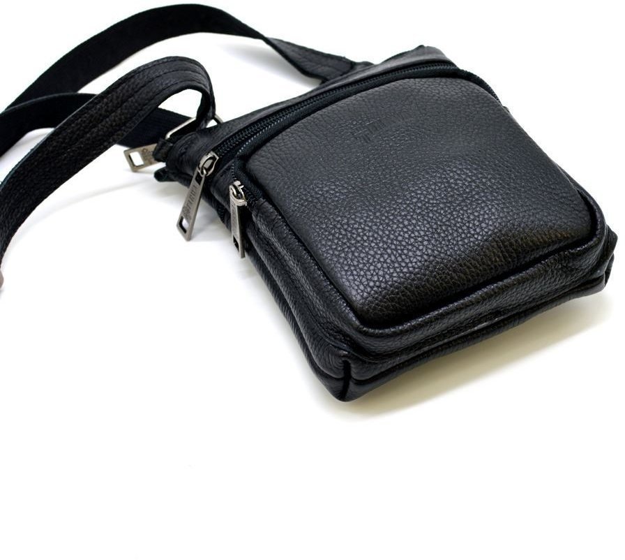 Мужская сумка маленького размера из натуральной кожи флотар в черном цвете TARWA (19664)